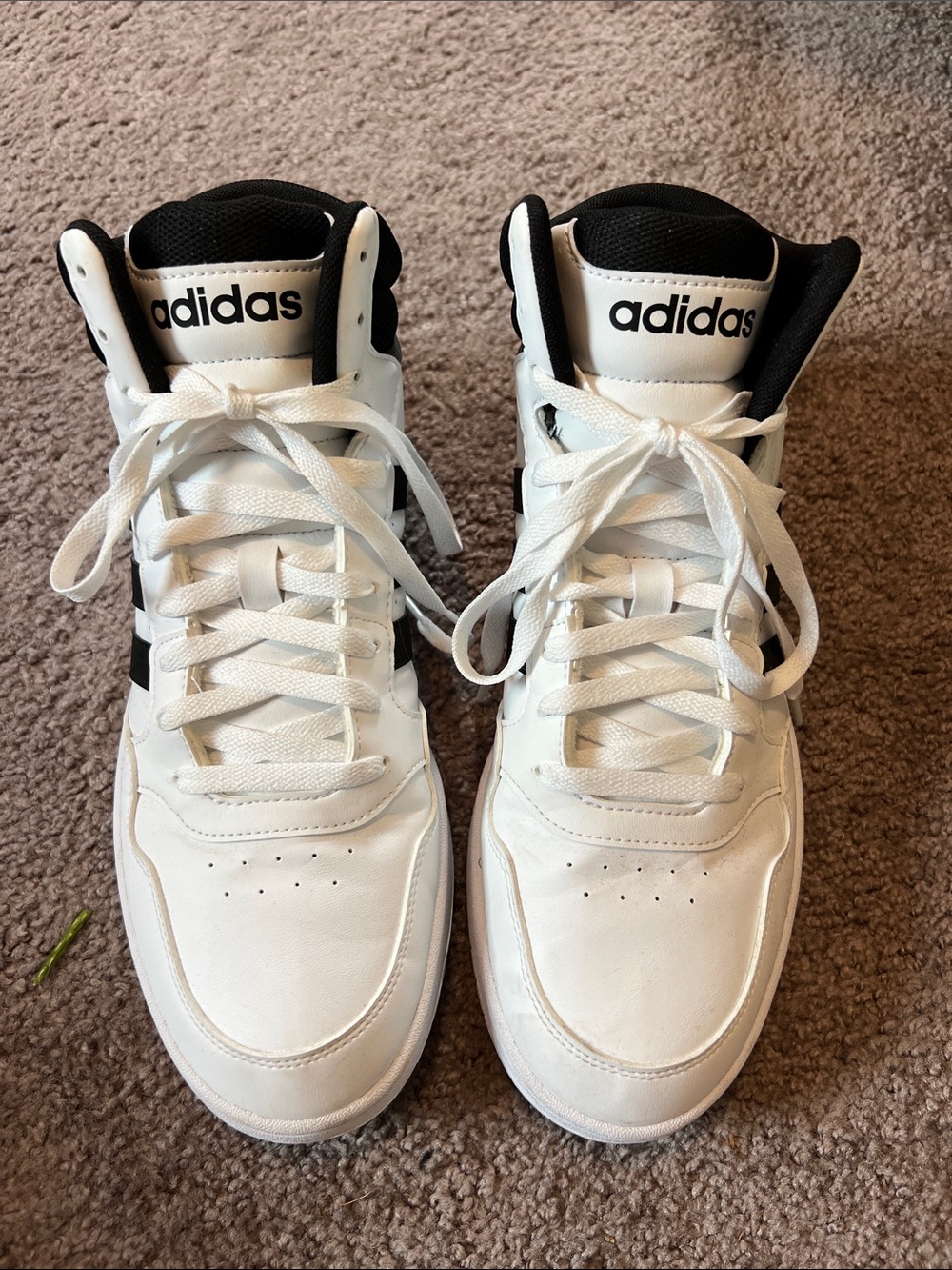 Adidas White and Black Mid Basketball Sneakers. Only worn once.